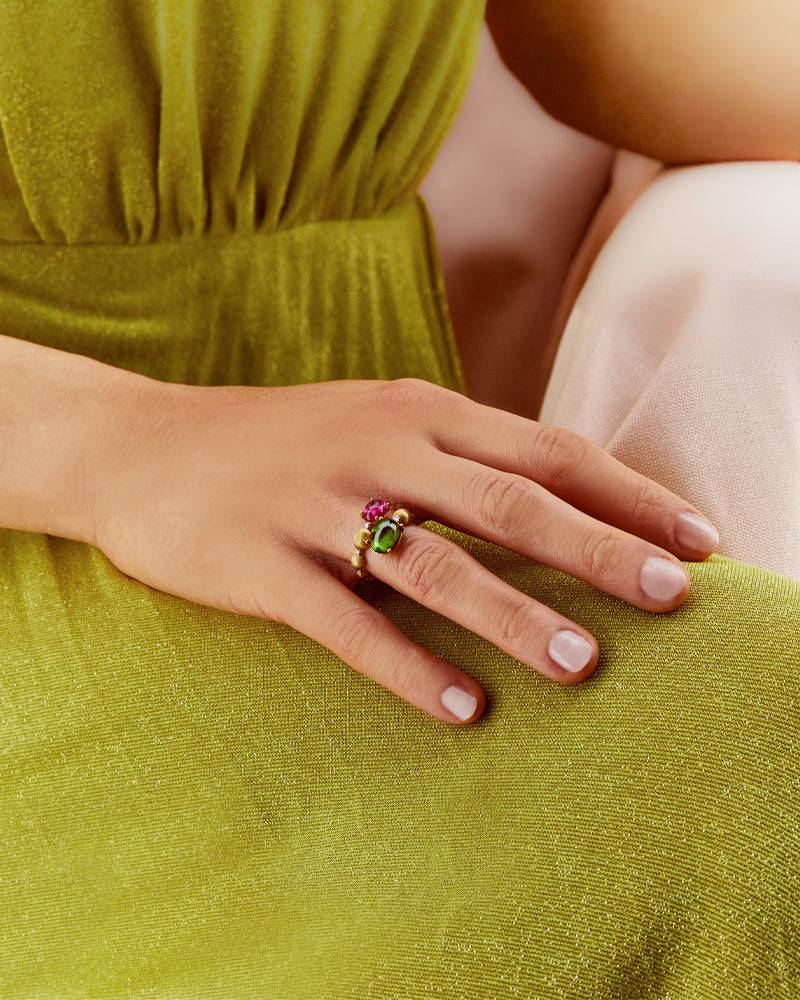 Nanis Anello contrariè "DANCING TOURMALINES" in oro, diamanti, tormaline ros – Nanis Italian Jewels Soddisfazione Garantita