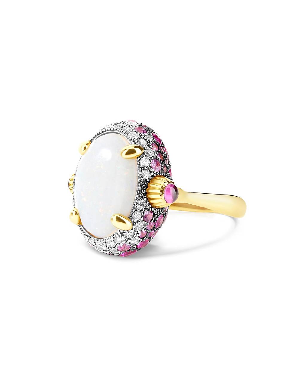 Nanis Anello "DANCING REVERSE" double face in oro, zaffiri rosa, rubini, opa – Nanis Italian Jewels