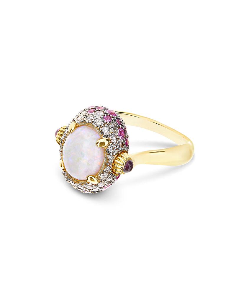 Nanis Anello "DANCING REVERSE" double face in oro, zaffiri rosa, rubini, opa – Nanis Italian Jewels