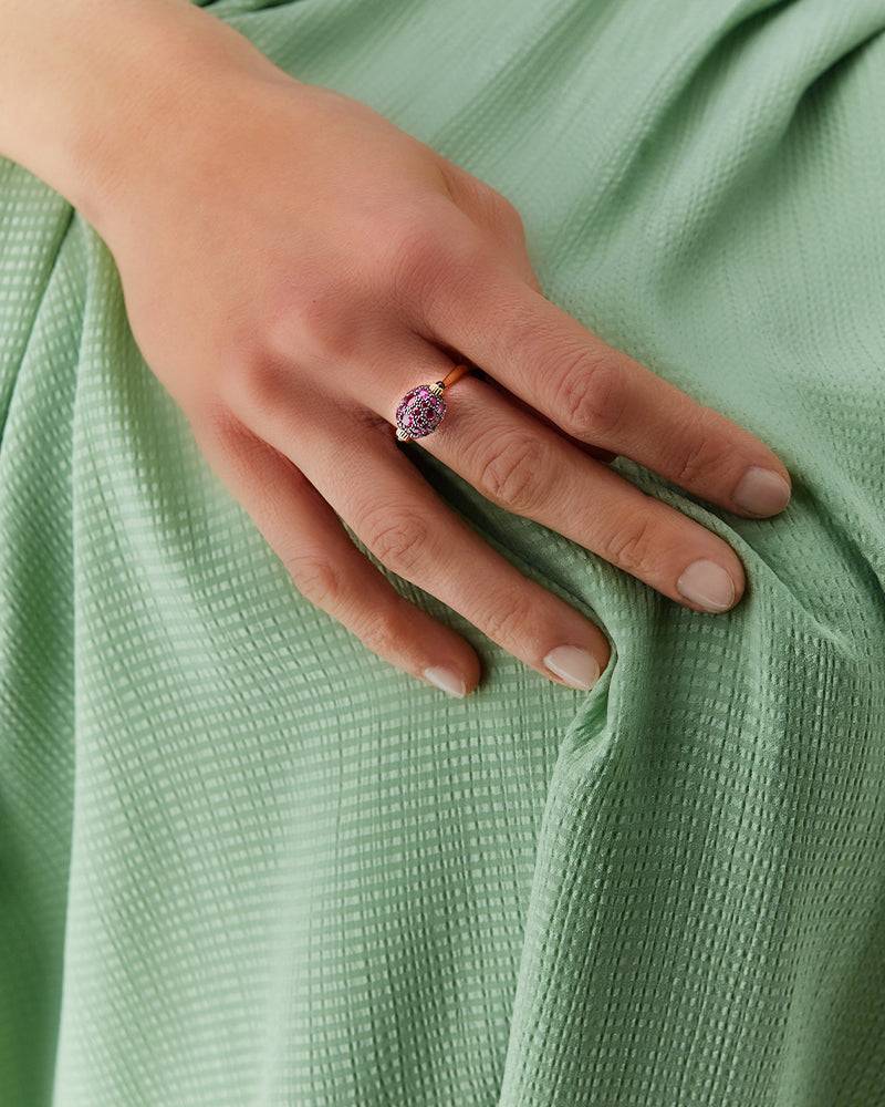 Nanis Anello "DANCING REVERSE" double face in oro, zaffiri rosa, rubini, opa – Nanis Italian Jewels Italia