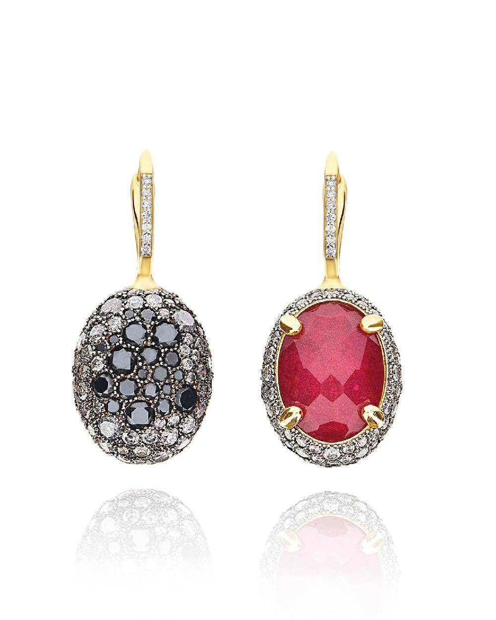Nanis Orecchini CILIEGINE "DANCING REVERSE" double face in oro, rubini, diam – Nanis Italian Jewels
