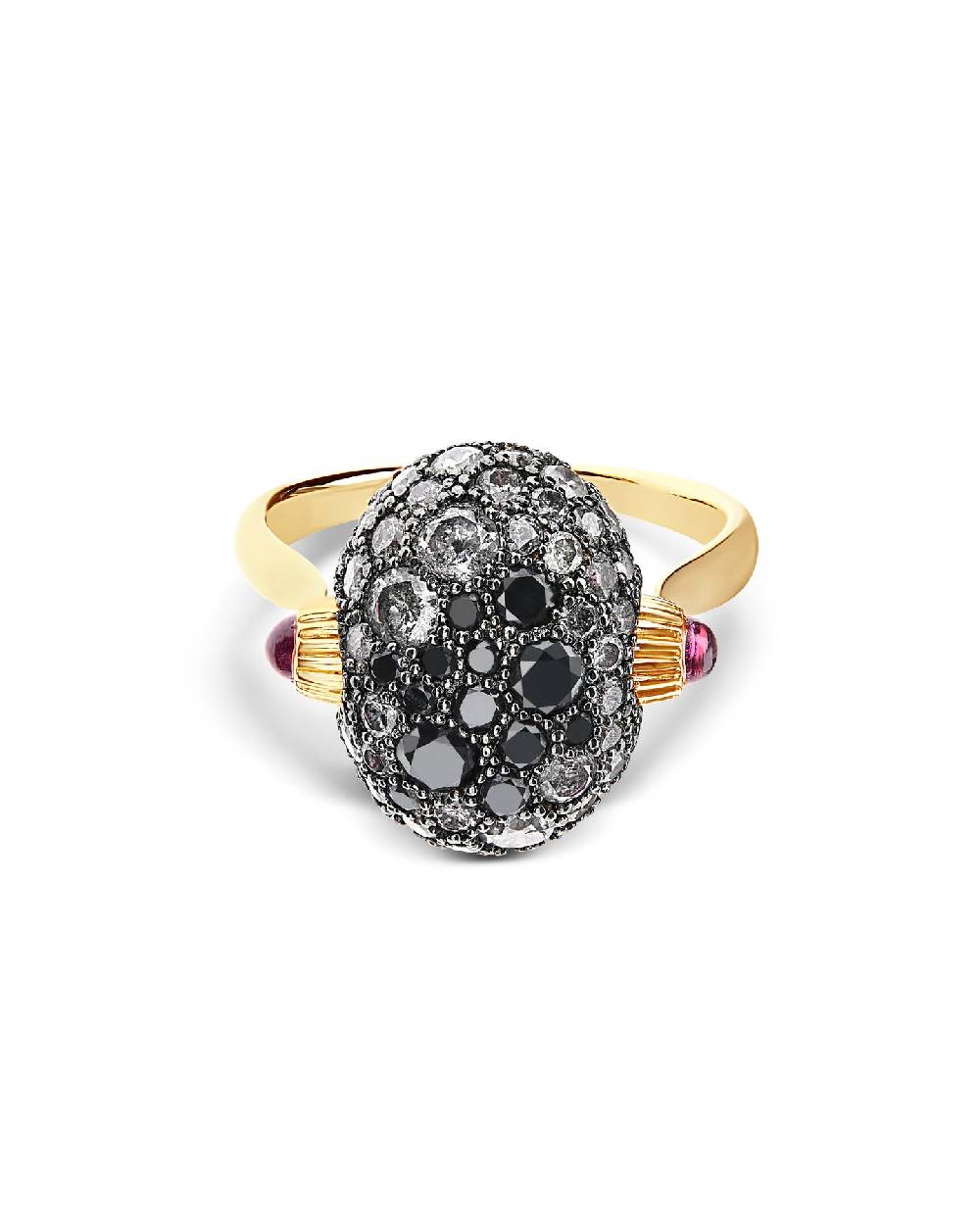 Nanis Anello "DANCING REVERSE" double face in oro, rubini, diamanti e crista – Nanis Italian Jewels Pezzi Unici