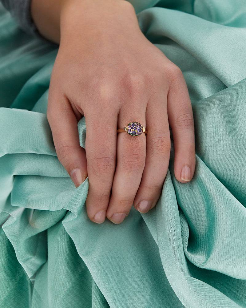 Nanis Anello "DANCING REVERSE" double face in oro, diamanti, tsavorite, amet – Nanis Italian Jewels Sottocosto