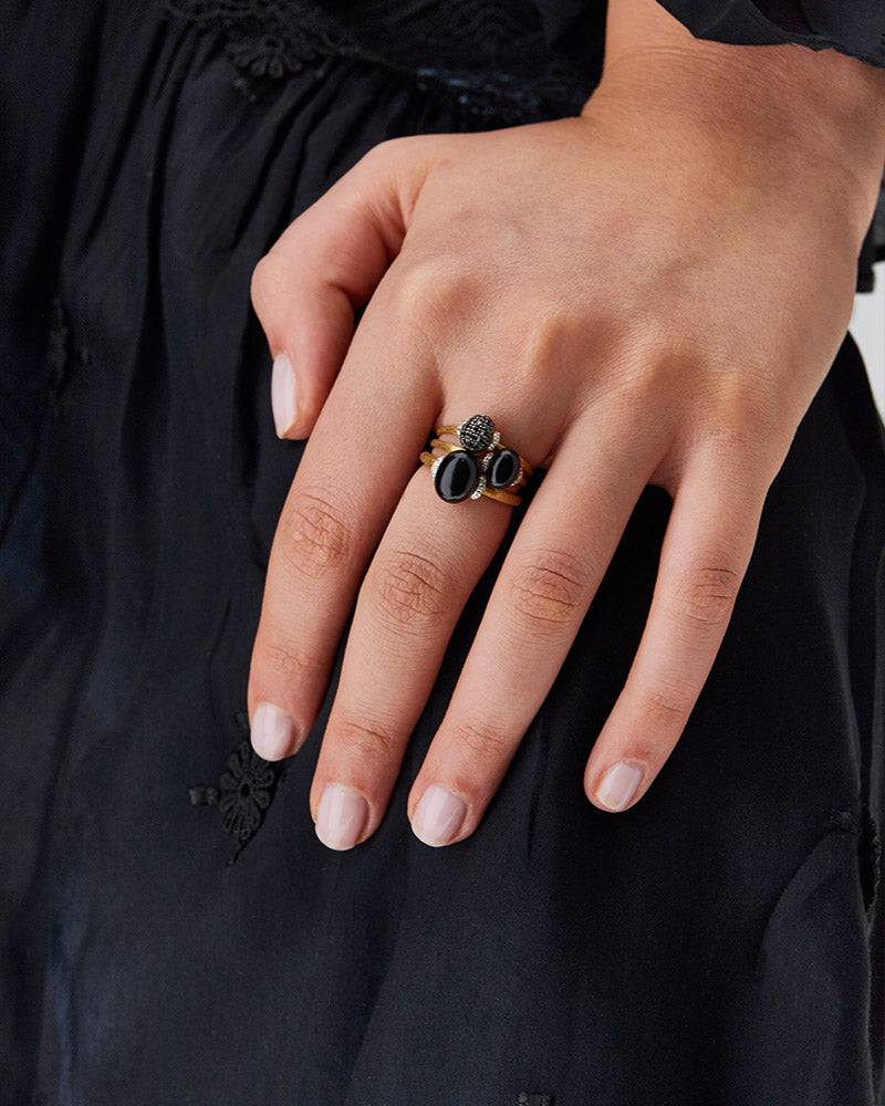Nanis Anello "DANCING MYSTERY BLACK" con boule in oro, diamanti e onice nero – Nanis Italian Jewels Vendita Calda
