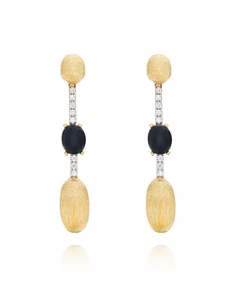 Nanis Orecchini "DANCING MYSTERY BLACK" pendenti in oro, diamanti e onice ne – Nanis Italian Jewels