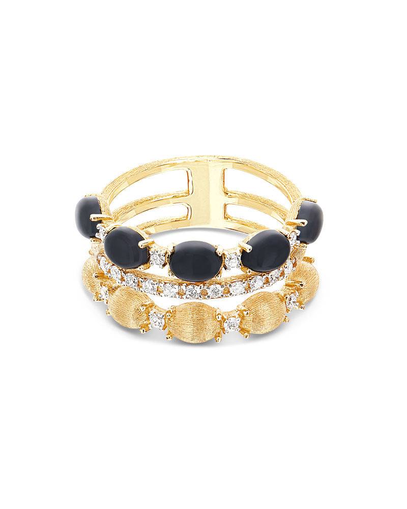 Nanis Anello "DANCING MYSTERY BLACK" a tripla fascia, pavé di diamanti, boul – Nanis Italian Jewels Italy