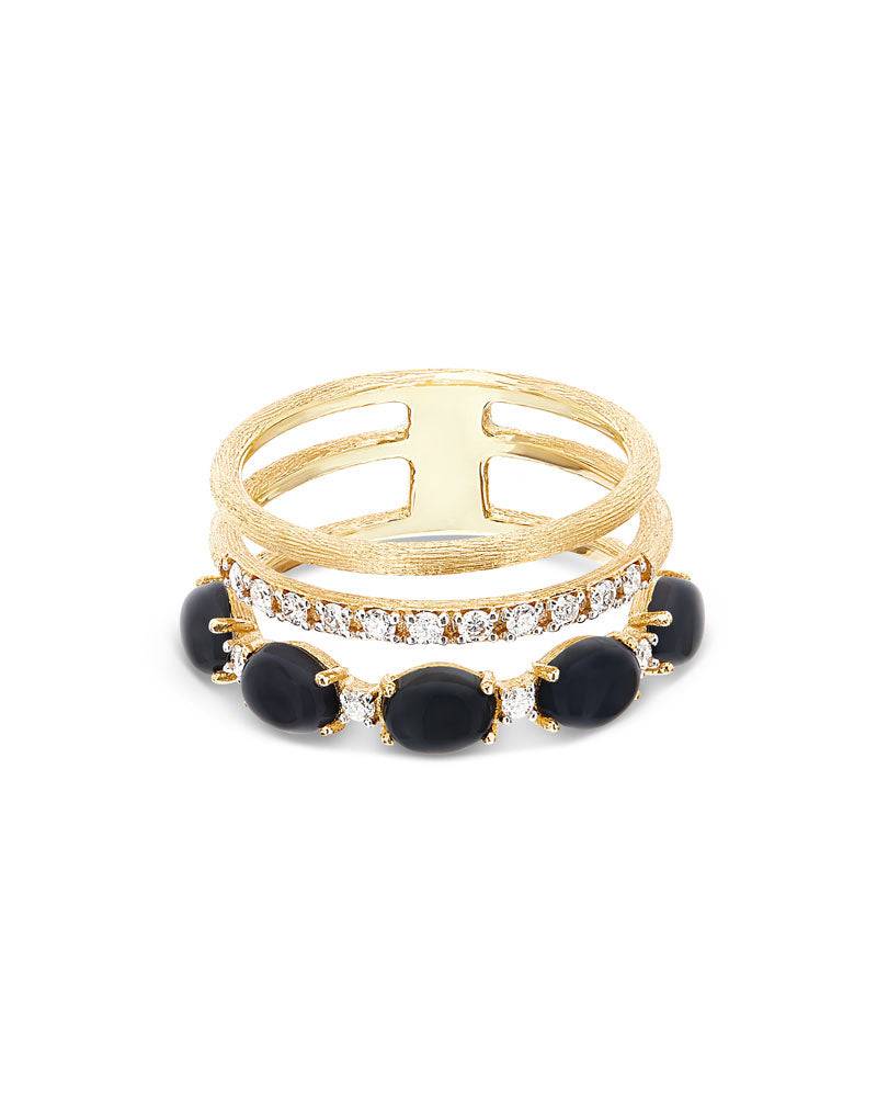 Nanis Anello "DANCING MYSTERY BLACK" a tripla fascia, in oro, pavé di diaman – Nanis Italian Jewels Italia