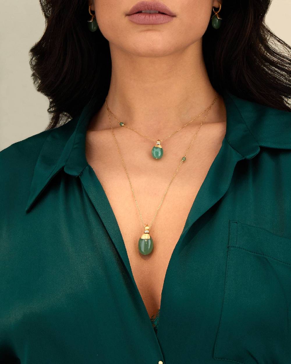 Nanis Pendente "AMAZZONIA" in oro, diamanti e avventurina verde (grande) – Nanis Italian Jewels In Vendita