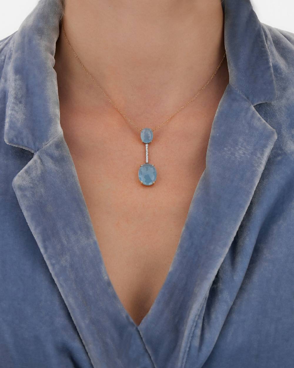 Nanis Collana "IPANEMA" con pendente in acquamarina e barretta in diamanti – Nanis Italian Jewels Sconto