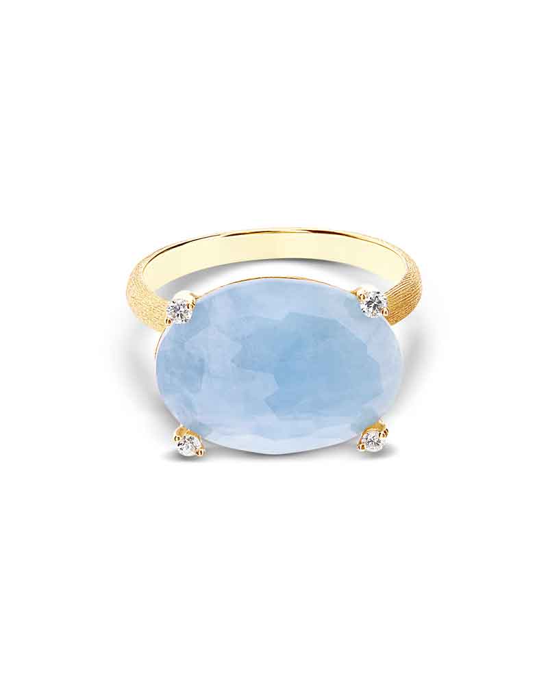 Nanis Anello "IPANEMA" in oro, acquamarina e dettagli di diamanti (grande) – Nanis Italian Jewels Comprane uno, ottenene uno gratis