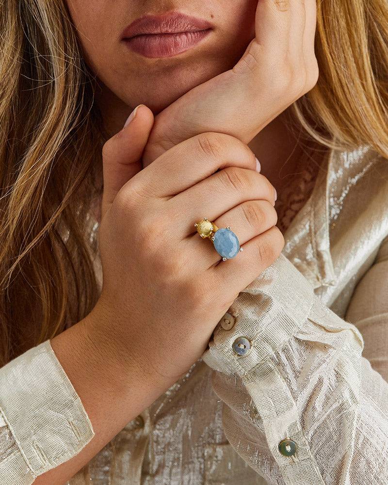 Nanis Anello "IPANEMA" in oro, acquamarina e dettagli di diamanti (grande) – Nanis Italian Jewels Comprane uno, ottenene uno gratis