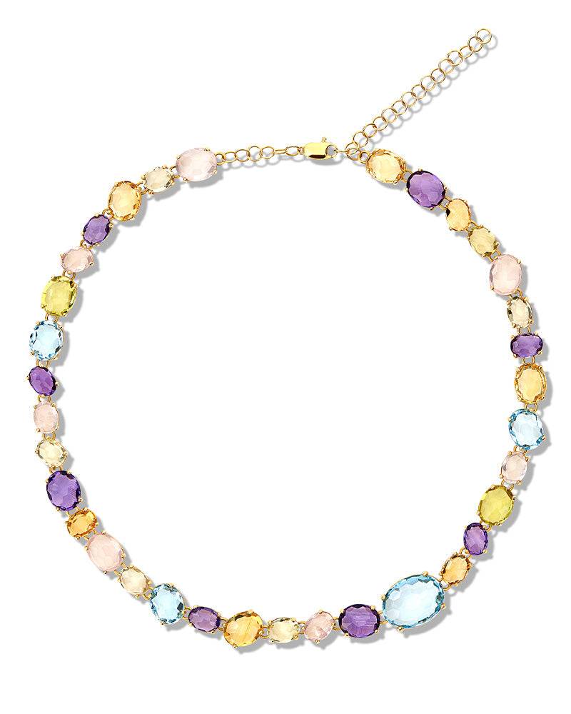 Nanis Collana girocollo "IPANEMA" in oro, ametista, quarzo e topazio blu – Nanis Italian Jewels