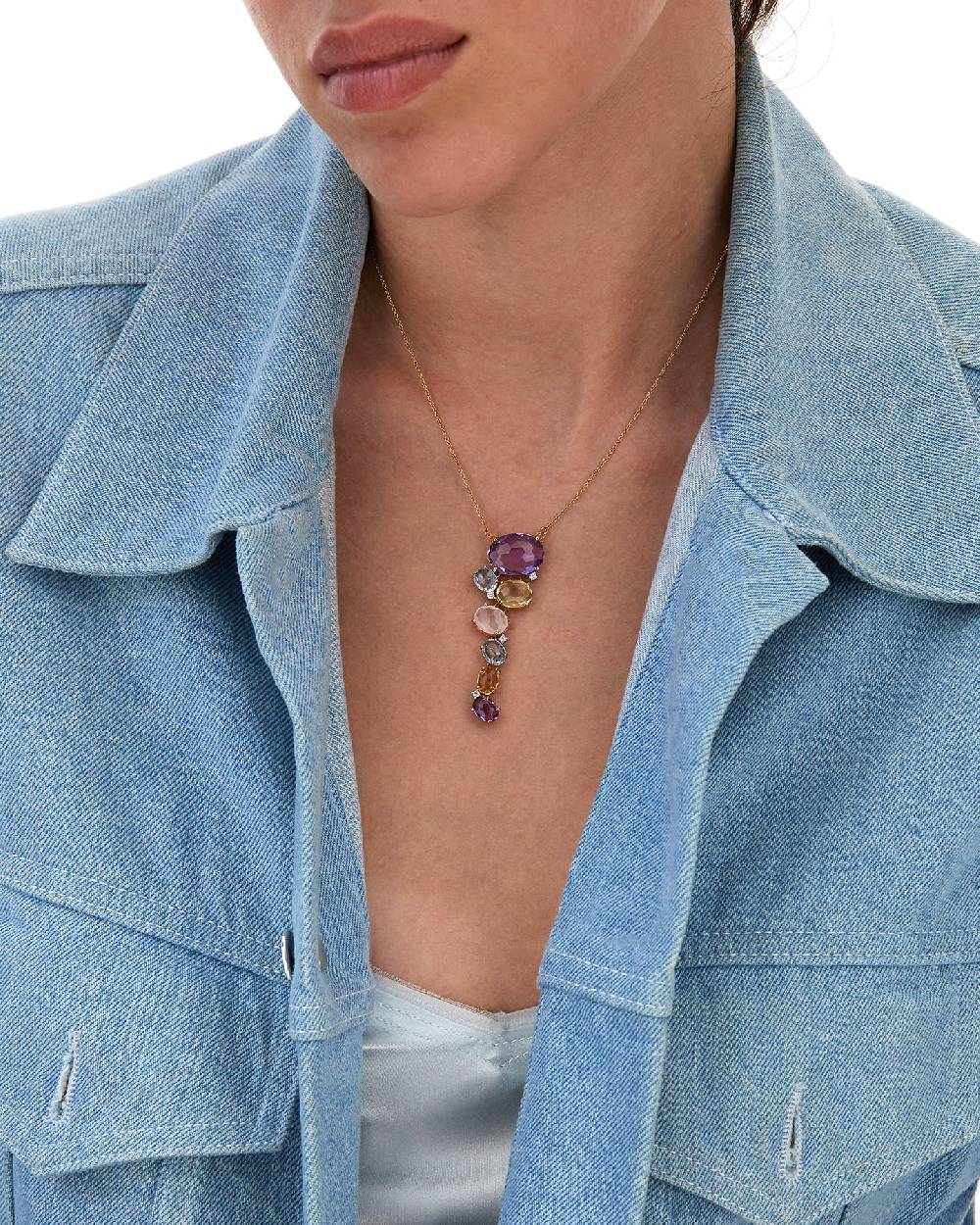 Nanis Collana "IPANEMA"con pendente in oro, ametista, topazio blu, quarzo e – Nanis Italian Jewels Negozio