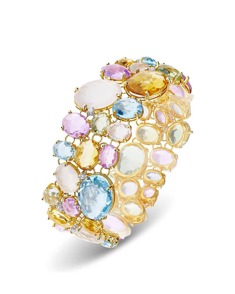 Nanis Bracciale "IPANEMA" a fascia in oro, ametista, topazio blu, quarzo e d – Nanis Italian Jewels