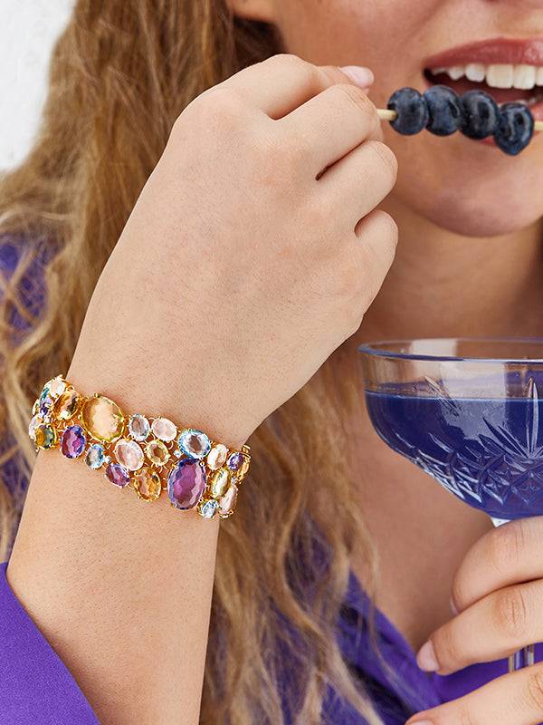 Nanis Bracciale "IPANEMA" a fascia in oro, ametista, topazio blu, quarzo e d – Nanis Italian Jewels Nuova