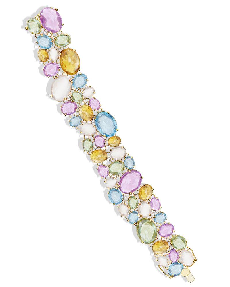 Nanis Bracciale "IPANEMA" a fascia in oro, ametista, topazio blu, quarzo e d – Nanis Italian Jewels Nuova