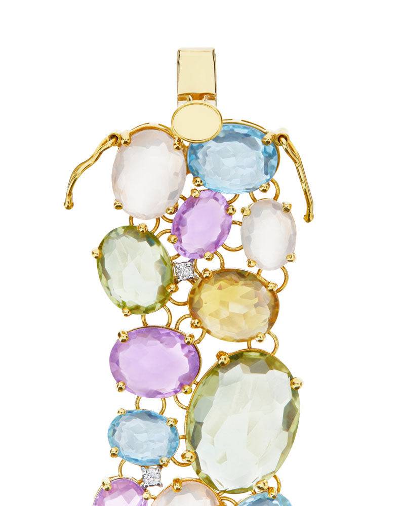 Nanis Bracciale "IPANEMA" a fascia in oro, ametista, topazio blu, quarzo e d – Nanis Italian Jewels Nuova