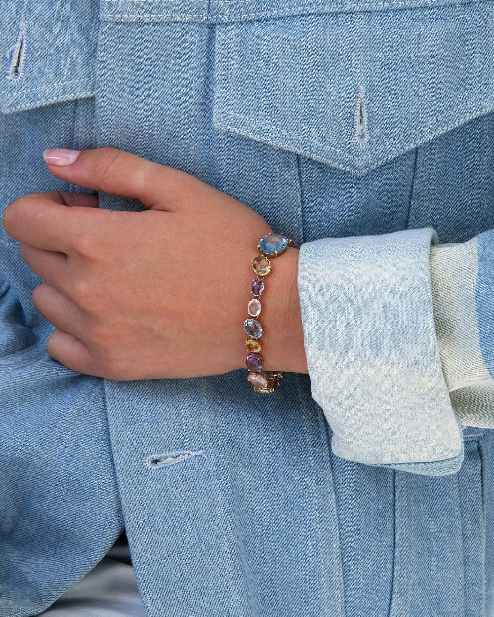 Nanis Bracciale "IPANEMA" in oro, topazio blu, ametista e quarzo – Nanis Italian Jewels Moda