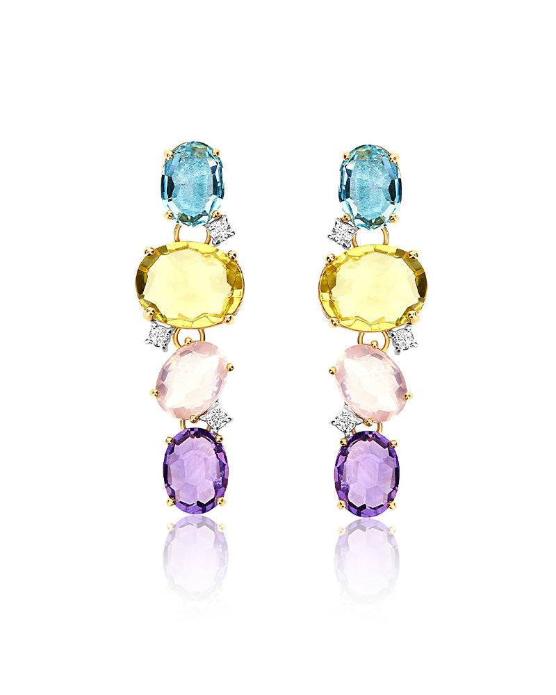 Nanis Orecchini "IPANEMA" pendenti in oro, ametista, topazio blu, quarzo e d – Nanis Italian Jewels