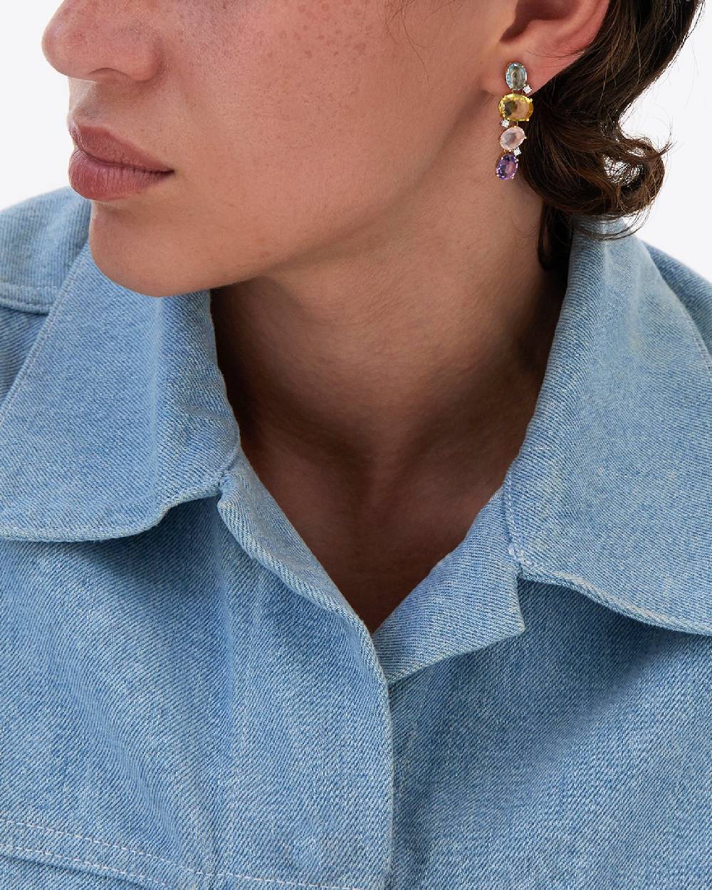 Nanis Orecchini "IPANEMA" pendenti in oro, ametista, topazio blu, quarzo e d – Nanis Italian Jewels 2025