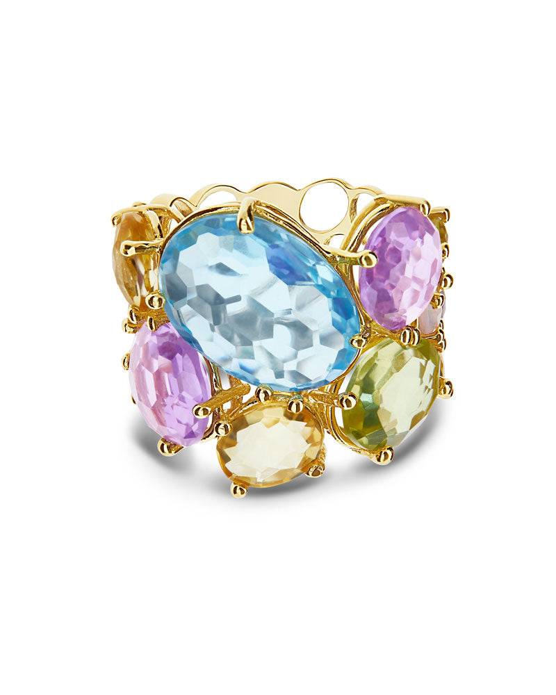 Nanis Anello "IPANEMA" a fascia in oro, ametista, topazio blu e quarzo – Nanis Italian Jewels Italy