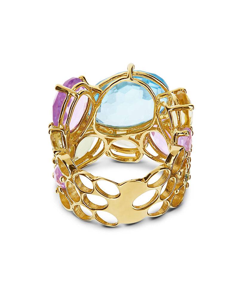 Nanis Anello "IPANEMA" a fascia in oro, ametista, topazio blu e quarzo – Nanis Italian Jewels Italy