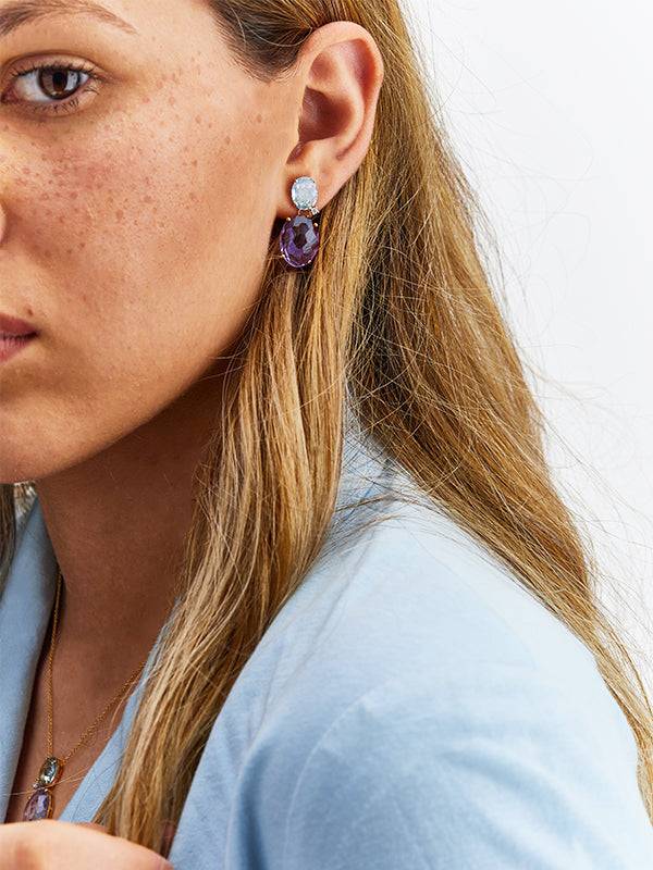 Nanis Orecchini "IPANEMA" pendenti in oro, ametista, topazio blu e dettagli – Nanis Italian Jewels 2025