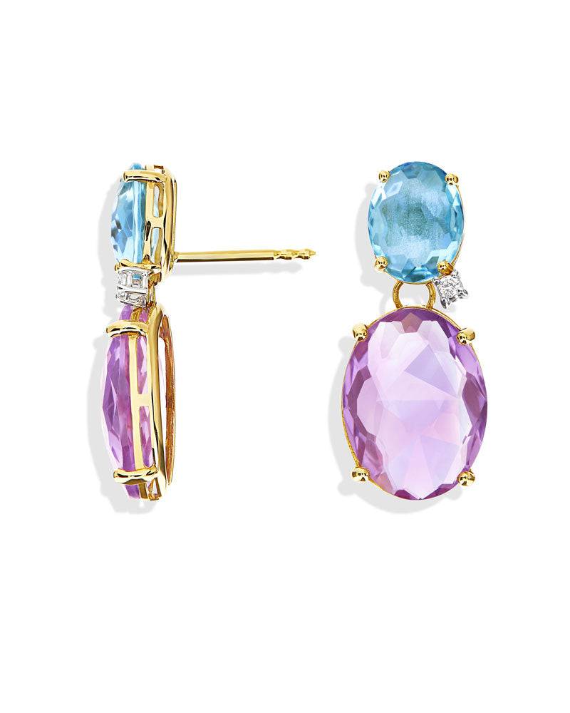 Nanis Orecchini "IPANEMA" pendenti in oro, ametista, topazio blu e dettagli – Nanis Italian Jewels 2025