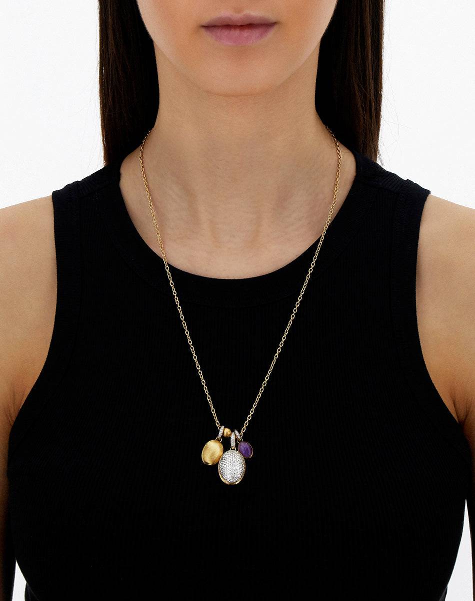 Nanis collana a catena con charms pendenti "boules" in oro inciso, diamanti – Nanis Italian Jewels In Linea