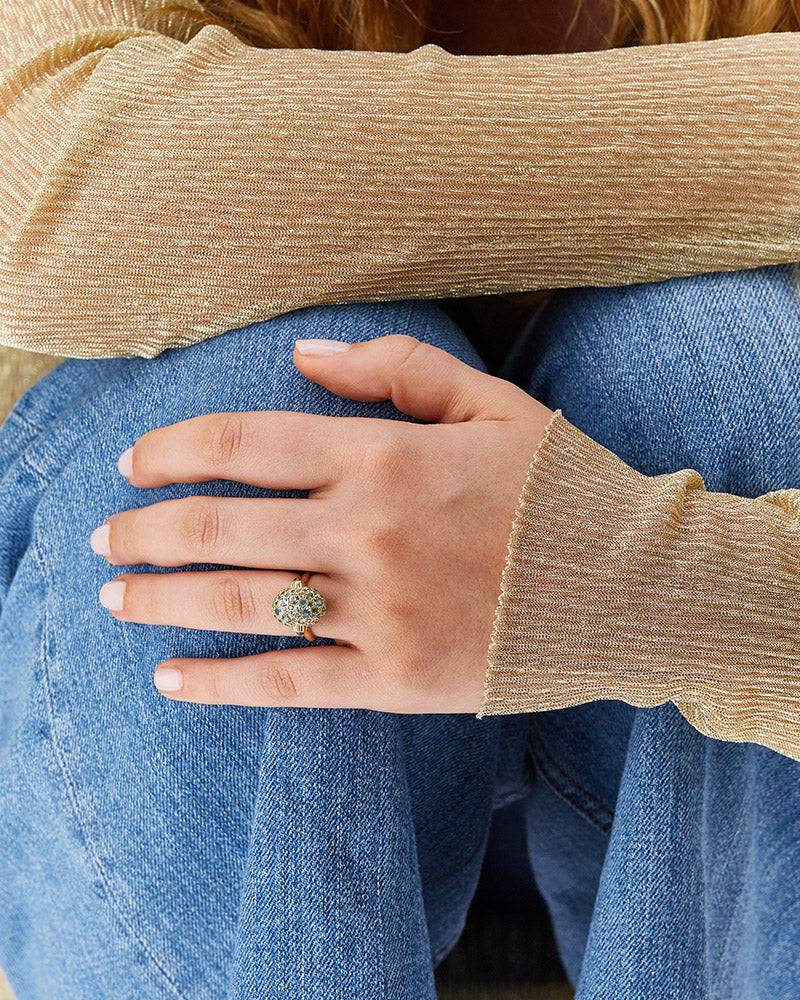 Nanis Anello "DANCING REVERSE" double face in in oro, diamanti blu, topazio – Nanis Italian Jewels Shopping Online
