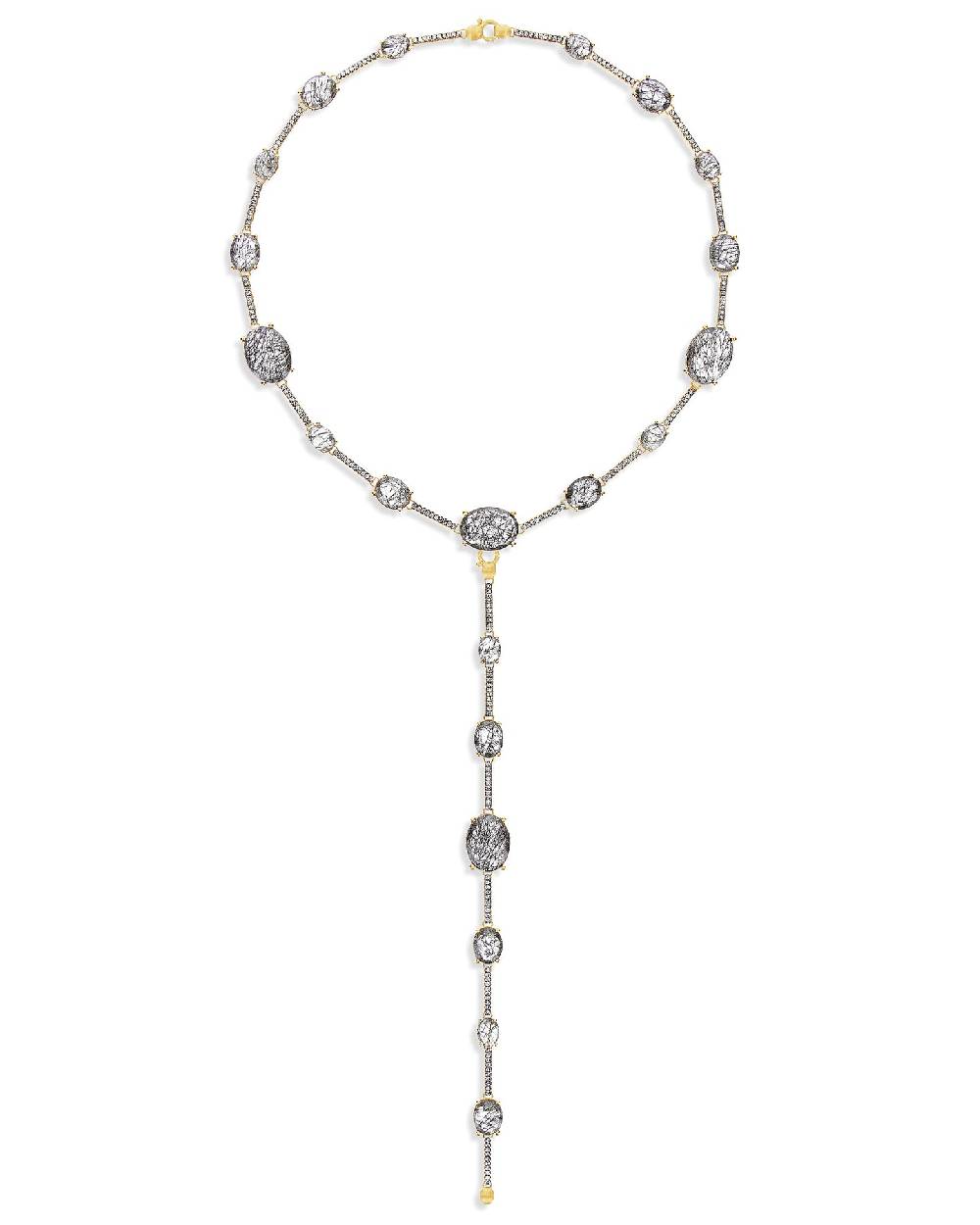 Nanis Collana girocollo "ARIA" in oro, quarzo rutilato grigio e barrette di – Nanis Italian Jewels Prezzo Ridotto