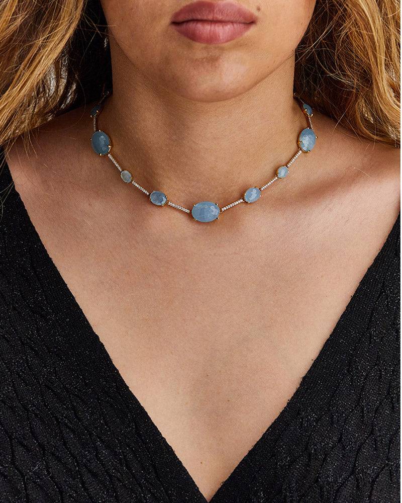 Nanis Collana girocollo "ARIA" in oro, acquamarina e barrette di diamanti – Nanis Italian Jewels Sottocosto