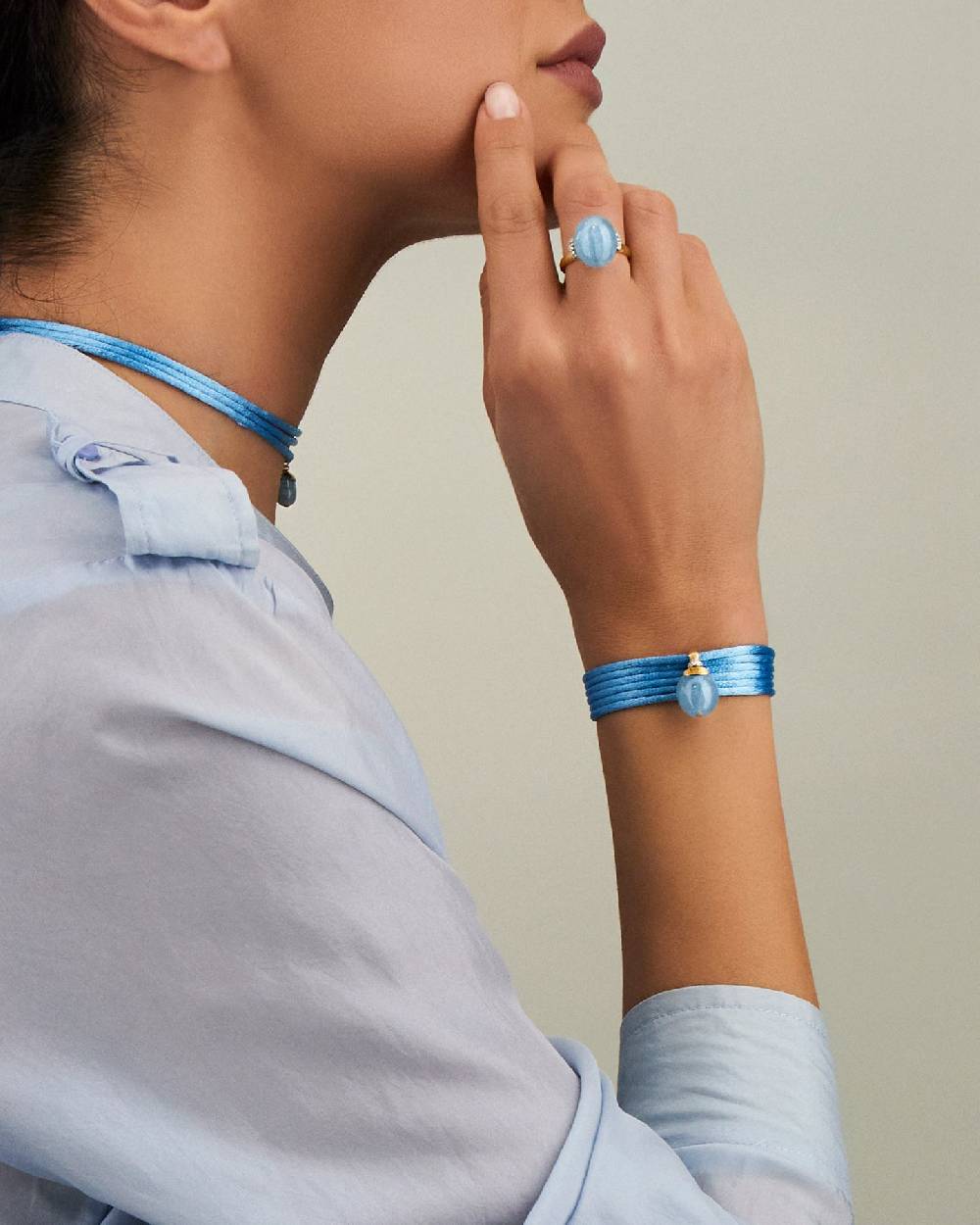 Nanis Pendente "AZURE" in oro, diamanti e acquamarina milk (grande) – Nanis Italian Jewels Nuovo