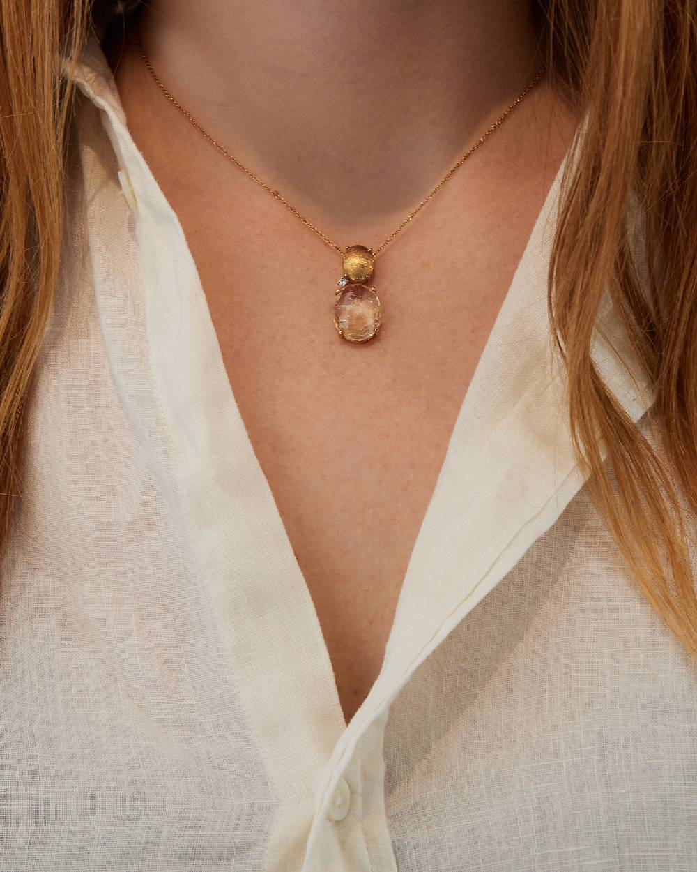 Nanis Collana "IPANEMA" con boule pendente in oro, quarzo rutilato giallo e – Nanis Italian Jewels Vendita