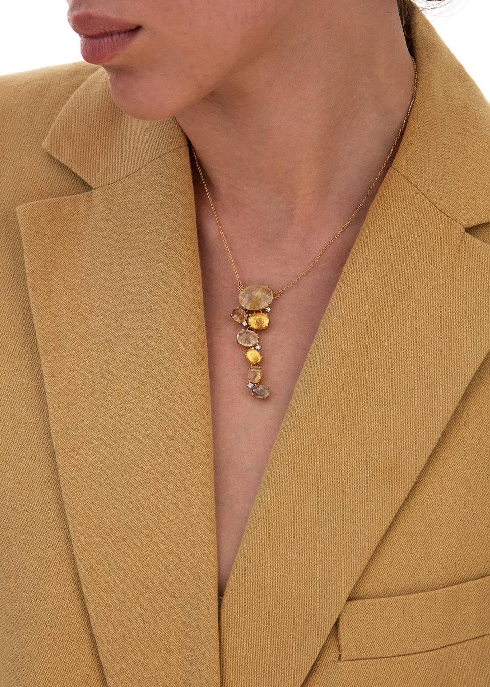 Nanis Collana "IPANEMA" pendente con boules in oro, quarzo rutilato giallo e – Nanis Italian Jewels Promozione