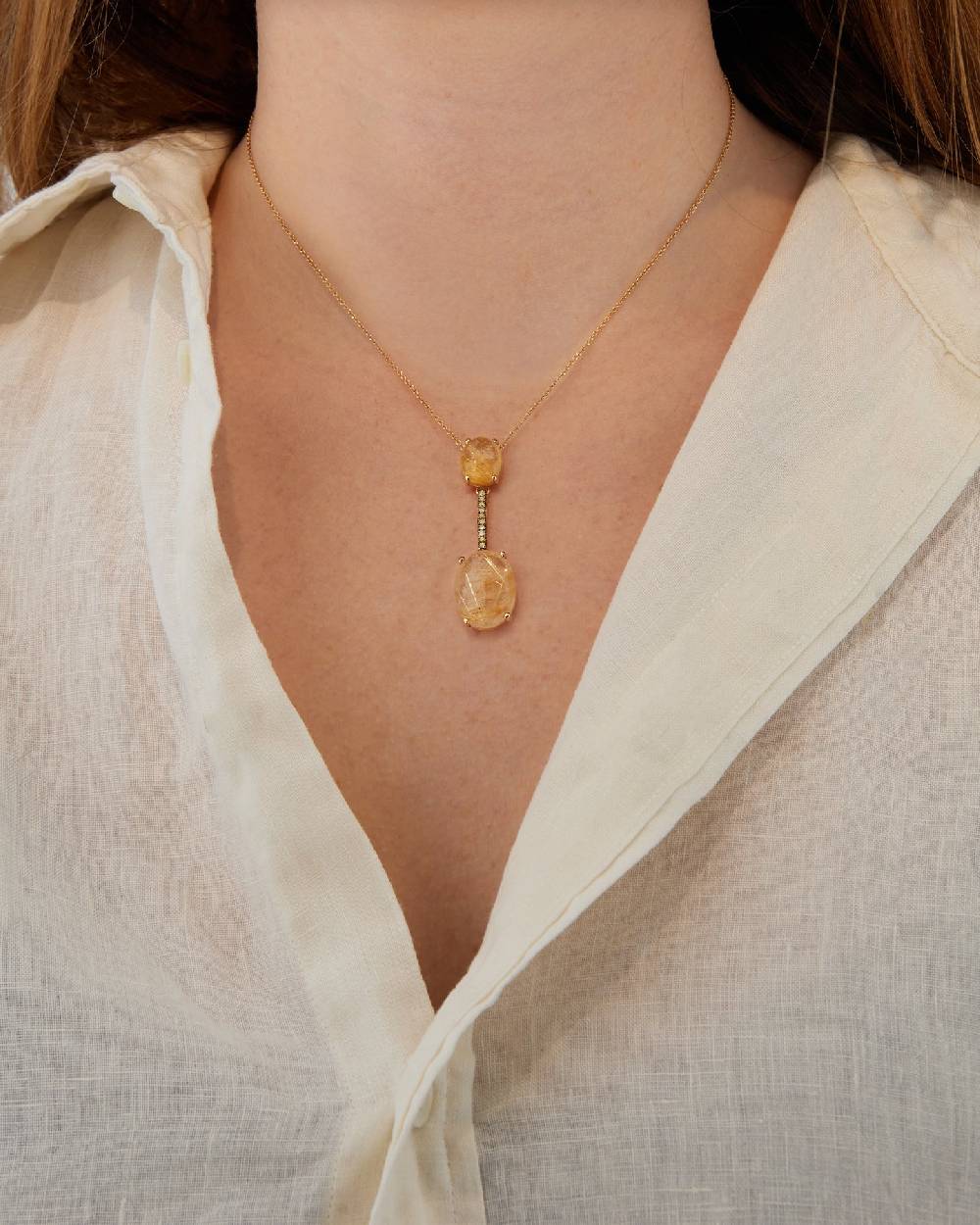 Nanis Collana "IPANEMA" con pendente in oro, quarzo rutilato giallo e barret – Nanis Italian Jewels Spedizione Gratuita