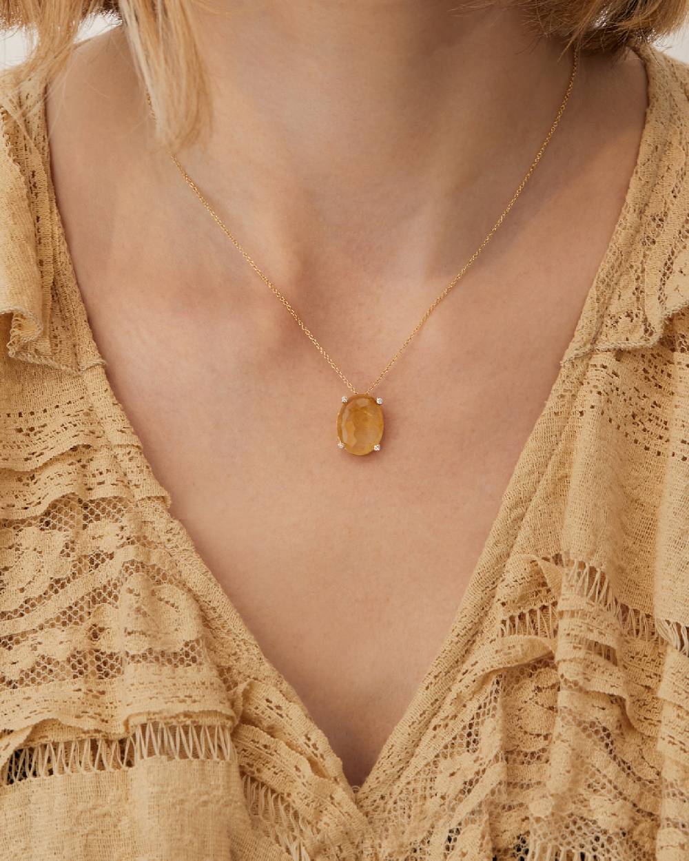 Nanis Collana "IPANEMA" pendente con ciondolo in oro, quarzo rutilato giallo – Nanis Italian Jewels Pezzi Unici