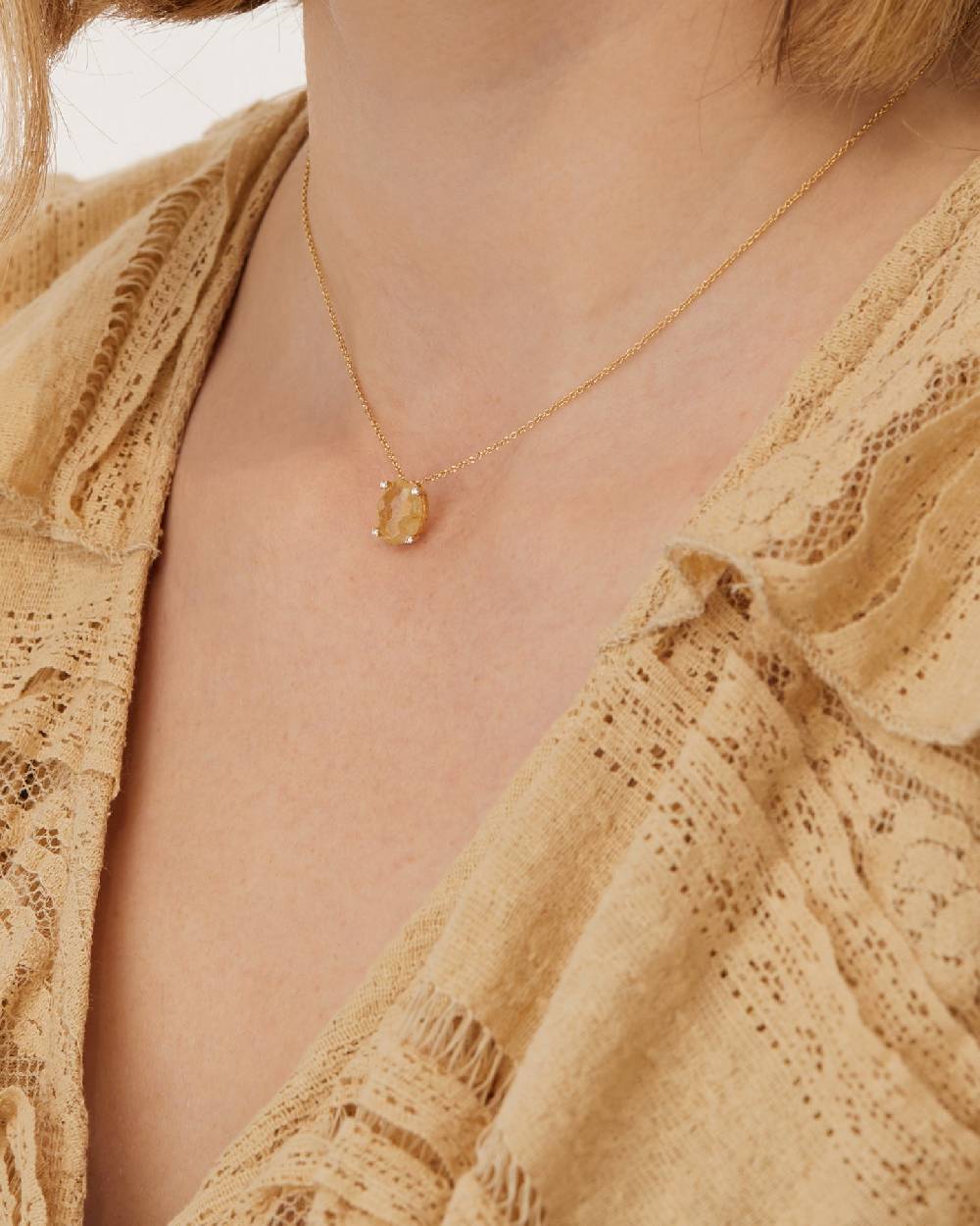 Nanis Collana "IPANEMA" pendente con ciondolo in oro, quarzo rutilato giallo – Nanis Italian Jewels Soddisfazione Garantita