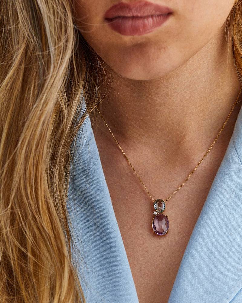 Nanis Collana "IPANEMA" in oro, ametista, topazio blu e dettaglio di diamant – Nanis Italian Jewels Affare Del Giorno