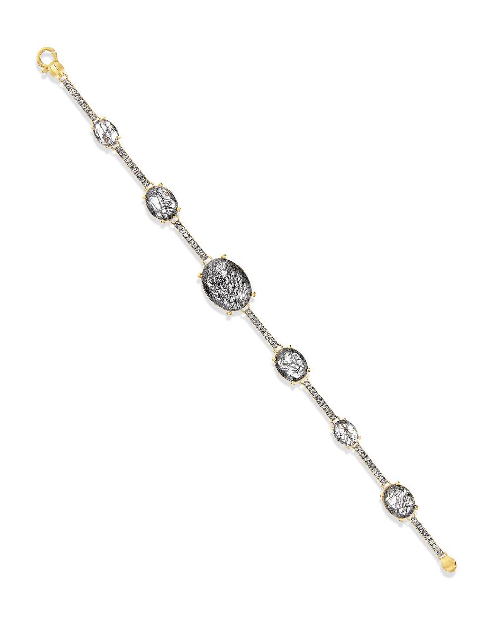 Nanis Bracciale "ARIA" in oro, quarzo rutilato grigio e barrette di diamanti – Nanis Italian Jewels Rilascio limitato