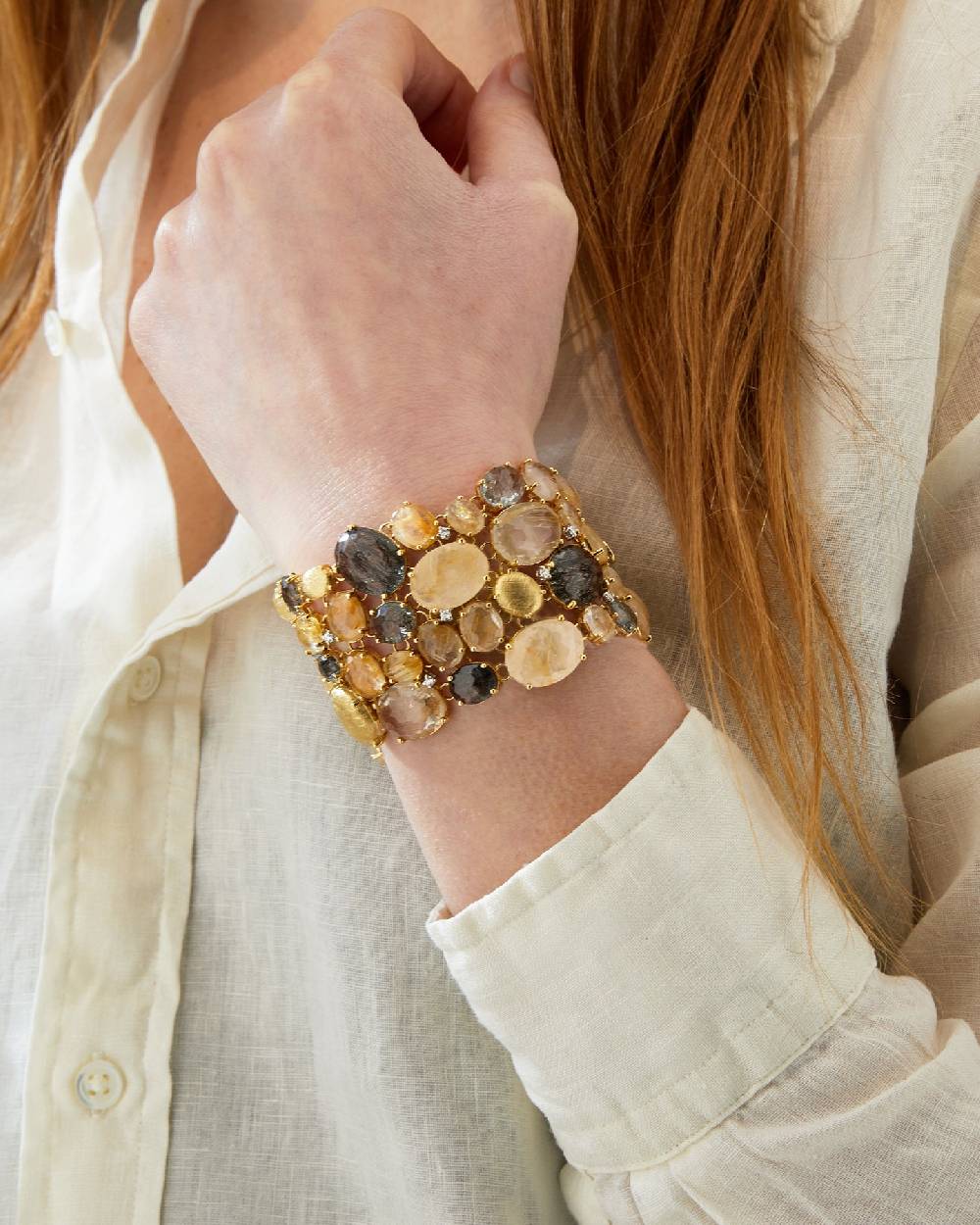 Nanis Bracciale "IPANEMA" a fascia in oro, quarzo rutilato e diamanti – Nanis Italian Jewels Ultimi tre giorni