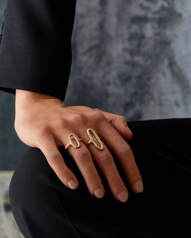 Nanis Anello "LIBERA" con elemento ovale in oro e diamanti (grande) – Nanis Italian Jewels Enormi sconti