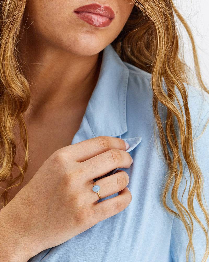 Nanis Anello "DANCING AZURE" con boule in oro, diamanti e acquamarina (picco – Nanis Italian Jewels Affare Del Giorno