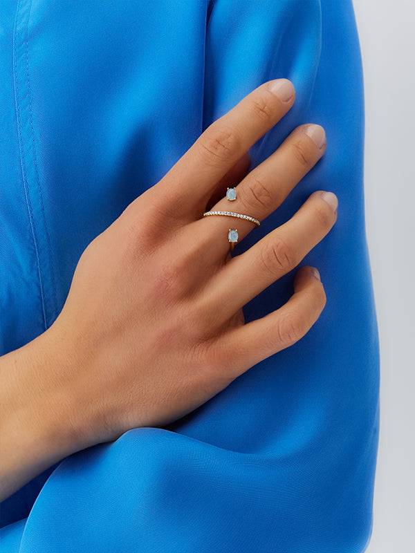 Nanis Anello ad incrocio "DANCING AZURE" in oro, diamanti e acquamarina – Nanis Italian Jewels Prezzo Ridotto