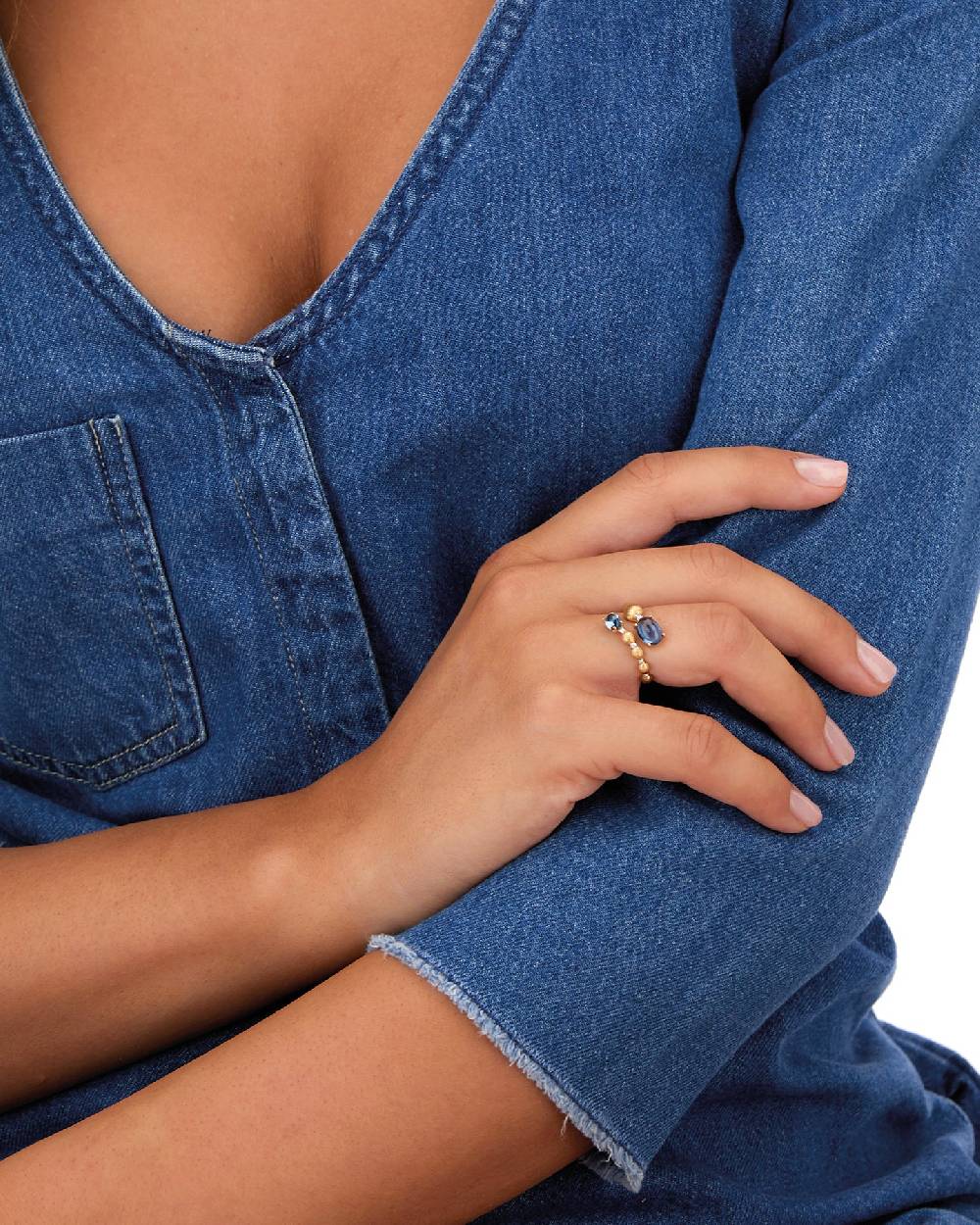 Nanis Anello contrariè "DANCING AZURE" con boules in oro, diamanti e topazio – Nanis Italian Jewels Outlet