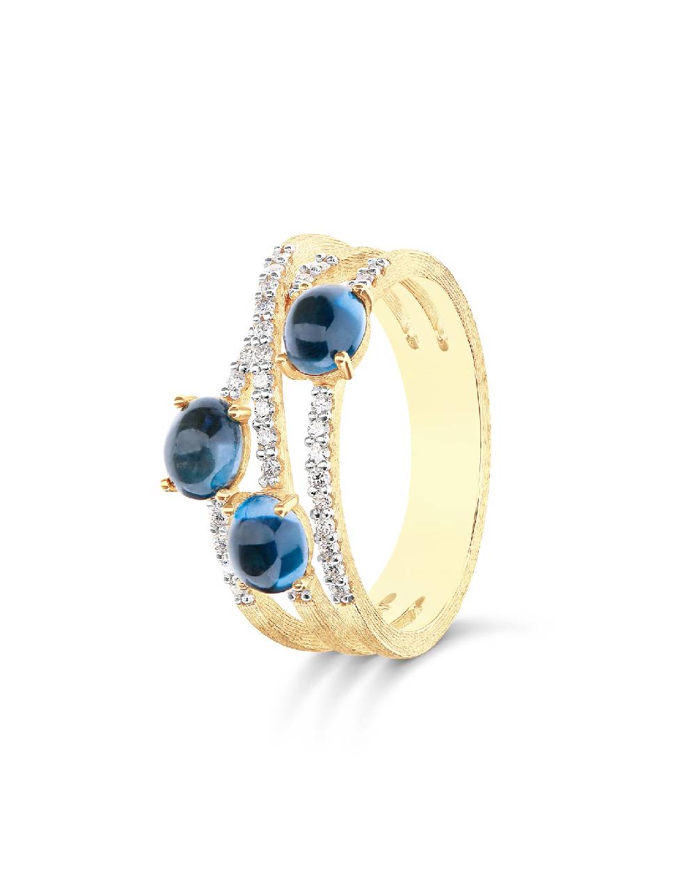 Nanis Anello "DANCING AZURE" a tripla fascia incrociata in oro, diamanti e t – Nanis Italian Jewels In Vendita