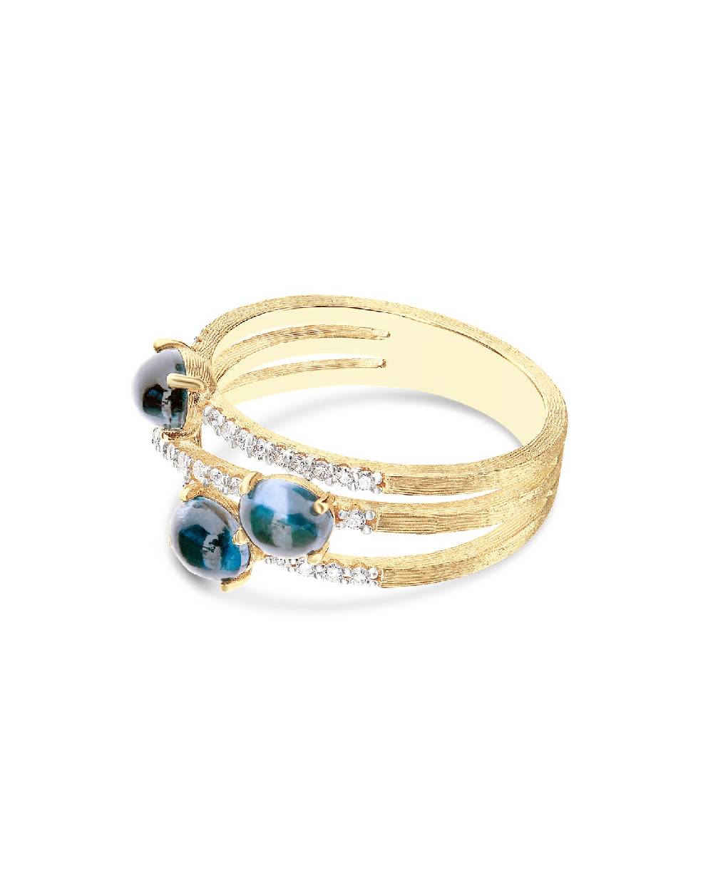 Nanis Anello "DANCING AZURE" a tripla fascia incrociata in oro, diamanti e t – Nanis Italian Jewels In Vendita