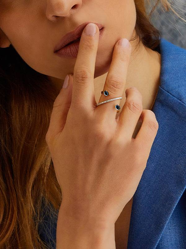 Nanis Anello ad incrocio "DANCING AZURE" in oro, diamanti e topazio London b – Nanis Italian Jewels Offerte