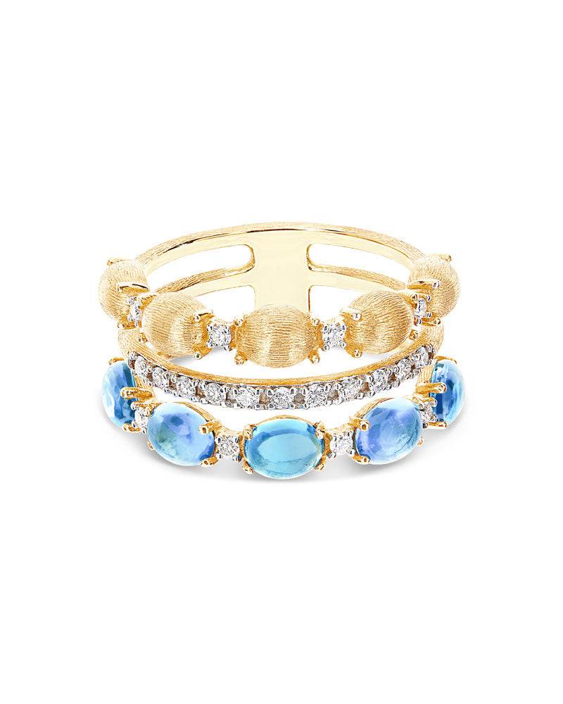 Nanis Anello "DANCING AZURE" a tripla fascia in oro, diamanti e topazio Lond – Nanis Italian Jewels Hotsell