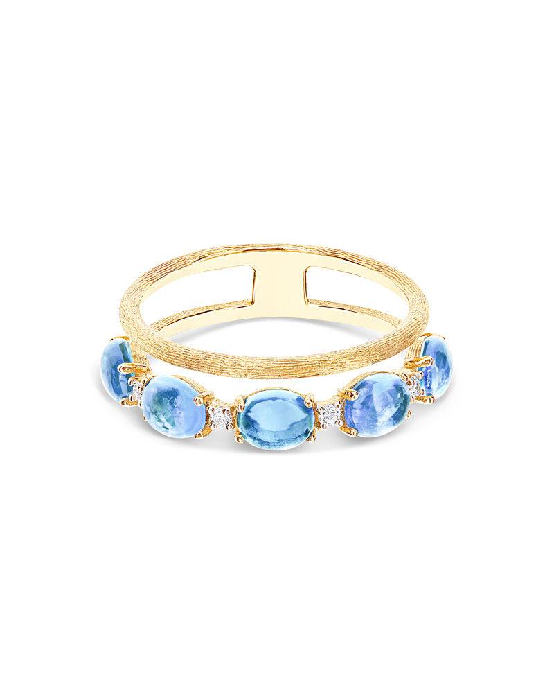 Nanis Anello "DANCING AZURE" a doppia fascia in oro, diamanti e topazio Lond – Nanis Italian Jewels Vendita Calda